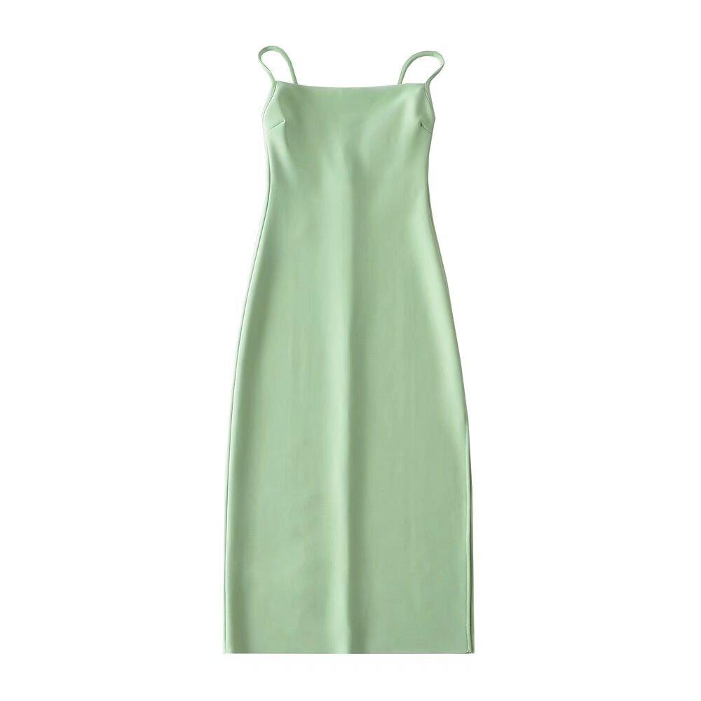 Kendou French sexy one-word collar high waist slim side split suspender medium and long dress hip skirt women