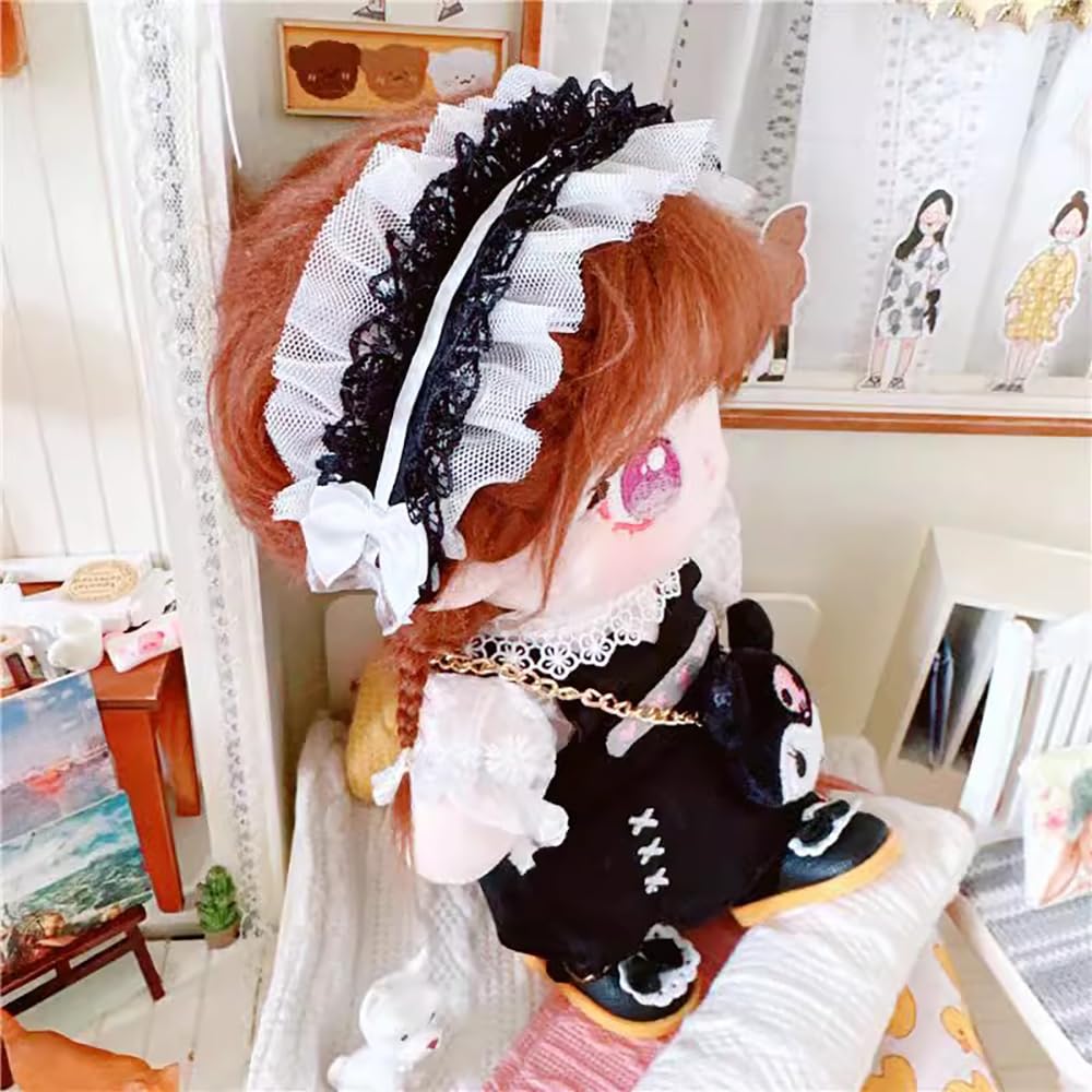 niannyyhouse 20cm Plush Toy Clothes Set: Headwear, Shirt (Black), Skirt, Backpack, Cotton Doll, Dress-up, Doll Accessories
