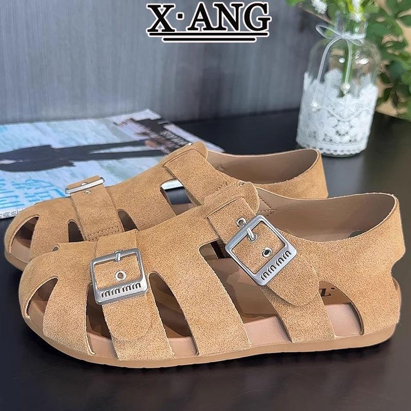 

Cowhide soft-soled bag head sandals women s summer new woven pig cage shoes hollow hole shoes 40
