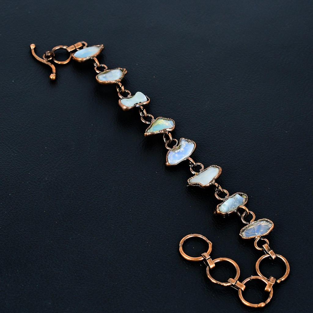 Rainbow Moonstone Bracelet Gemstone Jewelry, Copper Electroformed Bracelet, Adjustable Handmade Beautiful Jewelry Bracelet