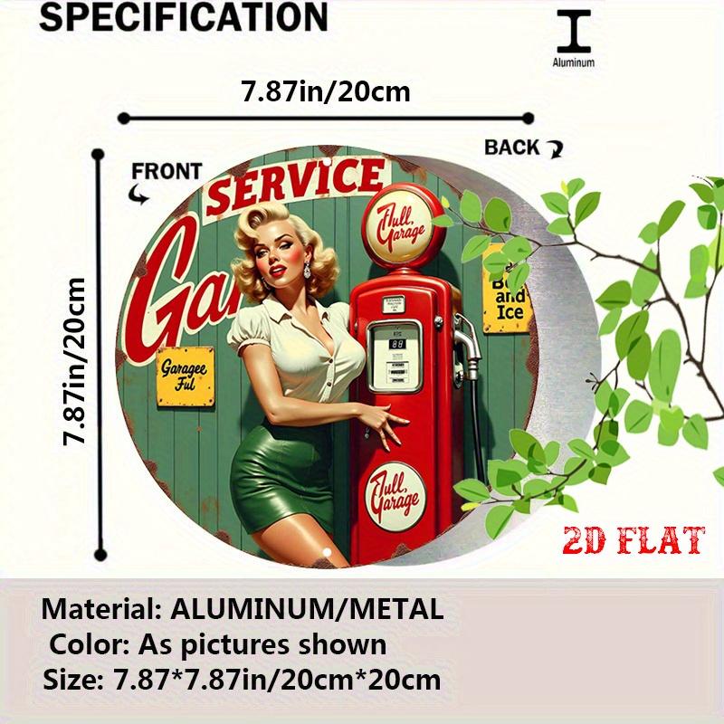 Vintage Pin-Up Girl Gas Pump Round Aluminum Sign