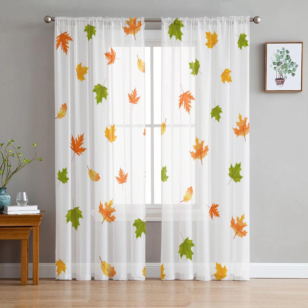 Autumn Fallen Leaves Maple Sheer Drapes for Bedroom Living Room Decoration Window Curtain Kitchen Curtain Panels