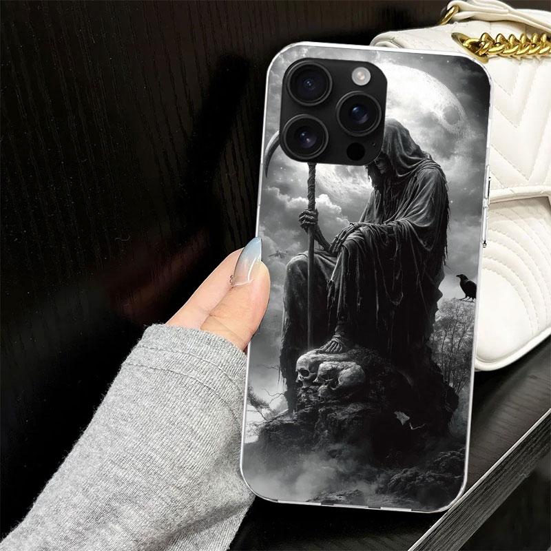Death Grim Reaper Skull Scythe Case for iPhone 17 Air 16 16E 15 14 11 Pro Max Soft Phone Cover 12 13 Mini 7 SE 2020 8 Silicone B