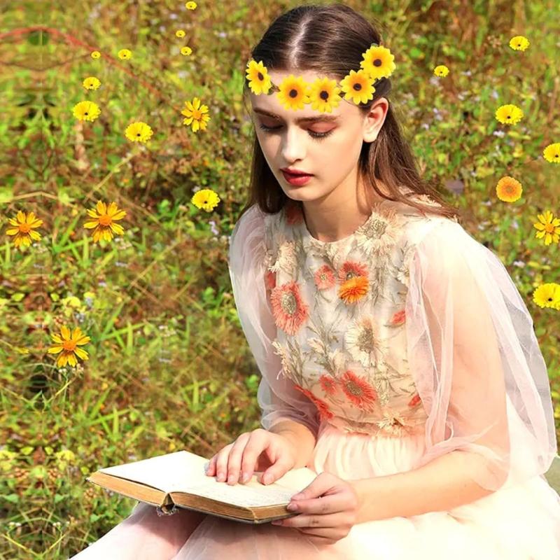 Set of 12PCS Handmade Headbands Fashion Flower Hairband Sun flower Crown Flower Hairband for Women Unique Decors