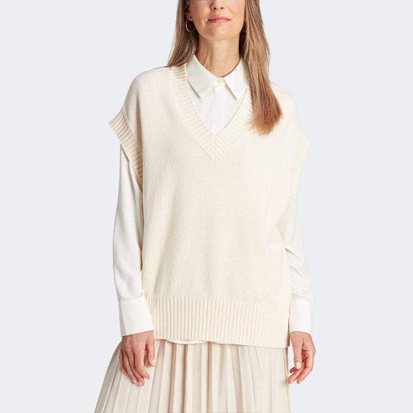 Adidas Originals Essential Solid Color Casual V-Neck Pullover Vest Women Tops Beige IM3827