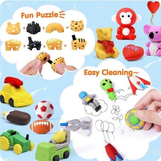 assembleable erasers for elementary school students and other Assorted animal perfect as gifts or decorations random Cute, students. designs, (50