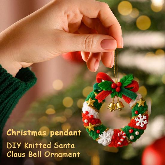 DIY Knitted Santa Claus Bell Ornament Handmade Christmas Tree Decoration Holiday Crochet Accessories for Craft Lovers
