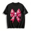 Skull Bow Print Trendy Casual Loose Fit Statement Top Pure Cotton T-shirt