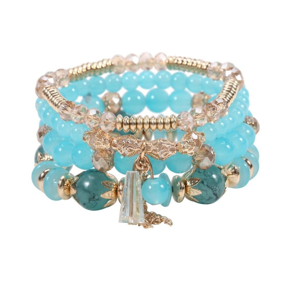 Fringed Design Bracelets Set Electroplated Crystal Beaded Bracelet Bohemian Style