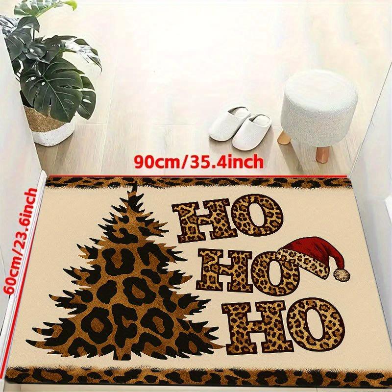1Pcs Anti Fatigue Kitchen Rugs,Leopard Santa Hat  Print Waterproof Non-Slip Thick Cushioned Kitchen Mat Heavy Duty Comfort Standing Mat for Kitchen