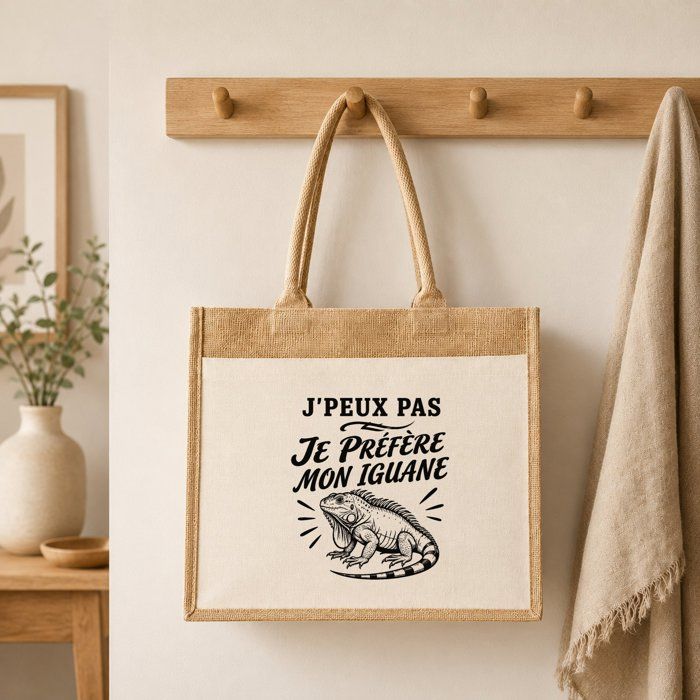 Sac cabas - PLANETEE - J'peux pas minimaliste - Toile de jute et coton - 21 L (43×33×21 cm) - Anses 65 cm