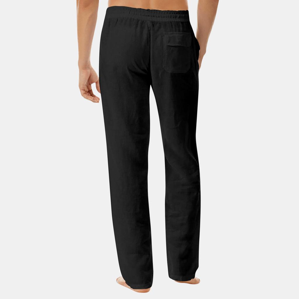 Pantalon décontracté ample et confortable pour hommes, pantalon décontracté en coton et lin avec cordon de serrage