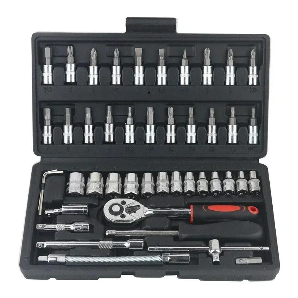 

46PCS Car Repair Tool Kit Ratchet Torque Wrench Spanner Screwdriver Socket Set Combo Tools Kit Bicycle Auto Repairing Tool Mech чёрный