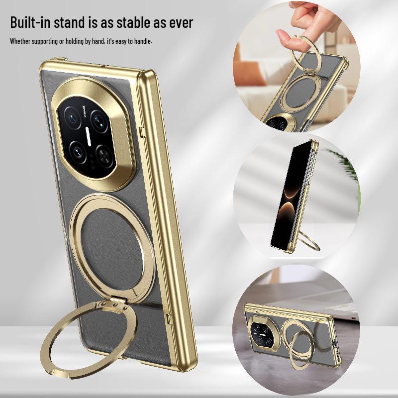 Stylish Transparent Electroplated 360° Rotating Stand Drop-Proof Hard PC Case for Huawei Mate X7 Foldable Screen.