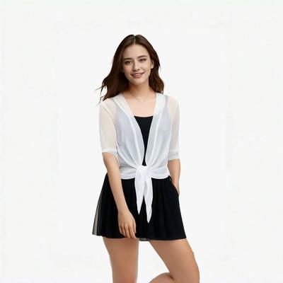 Large Size Solid Color Half Sleeve Sun Protection Clothing Women's Summer Thin Lace Shawl Casual Loose Bright Silk Breathable Cardigans