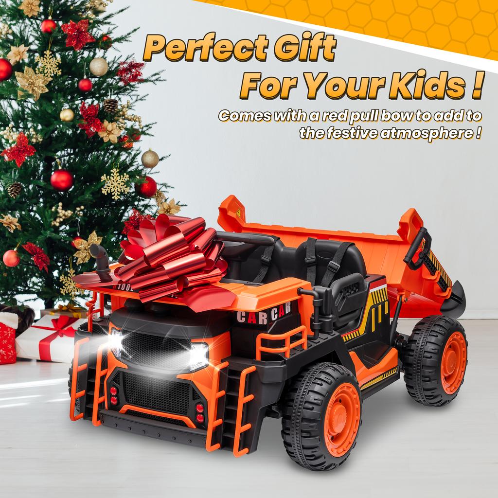 24V Ride On Toys w/Remote Control, 2 Seater 400W Ride On Dump Truck, Electric Powered Ride On w/Dump Bed, 3 Speeds, Shovel, Blue