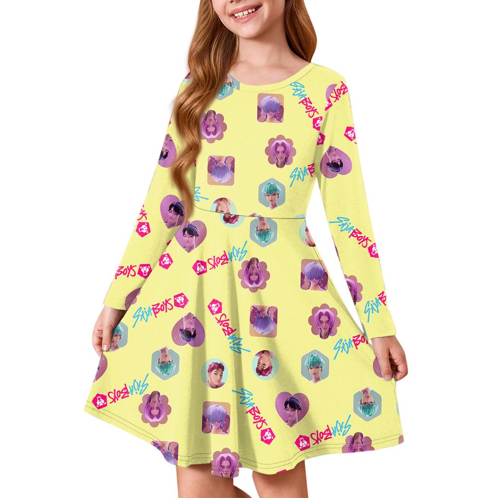 Girls' Princess Dress - Long Sleeve A-Line T-Shirt Dress
