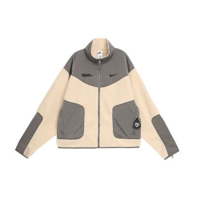 Sportswear Retro Sport Splicing Fabric Stand Collar Zipper Loose Casual Jacket Men Jacket Light-Gray FB7600-029
