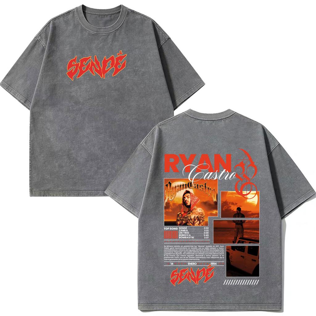 Rapper Ryan Castro Sende Latam Album Tour 2026 Magliette Stampate Unisex Unisex Hip Hop T Shirt Estive Cotone Ampio Vintage Lavate T-shirt