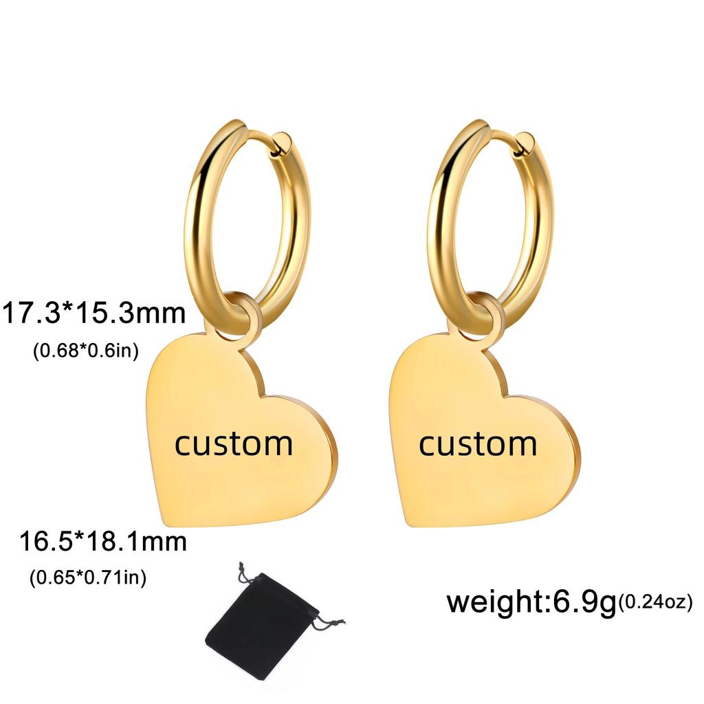 Customized Name Love Pendant Earrings Stainless Steel Personalized Heart Shaped Women's Pendant Earrings Fashion Simple Jewelry