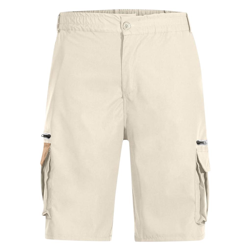 Men's Summer Multi-Pocket Cargo Shorts Casual Summer Hiking Shorts Elastic Waist Shorts