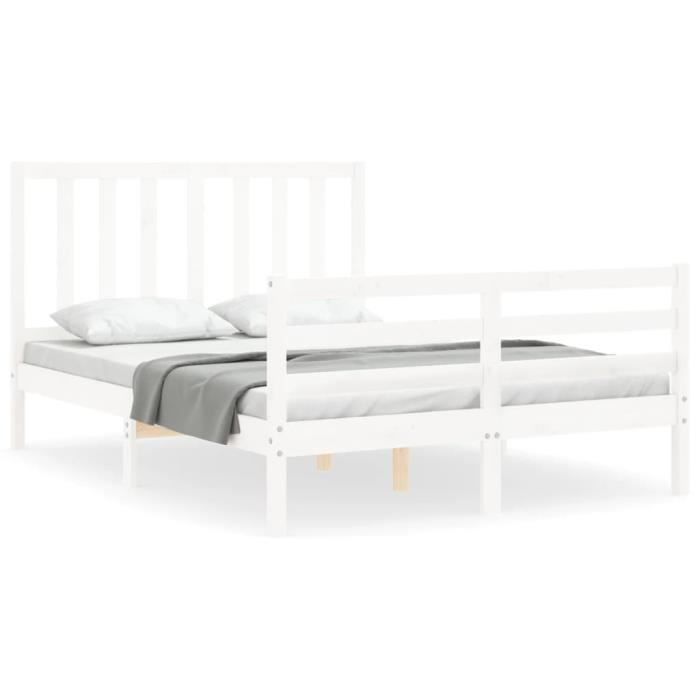 VidaXL Bed Frame with Headboard White 140x200 Cm Solid Wood 3193857