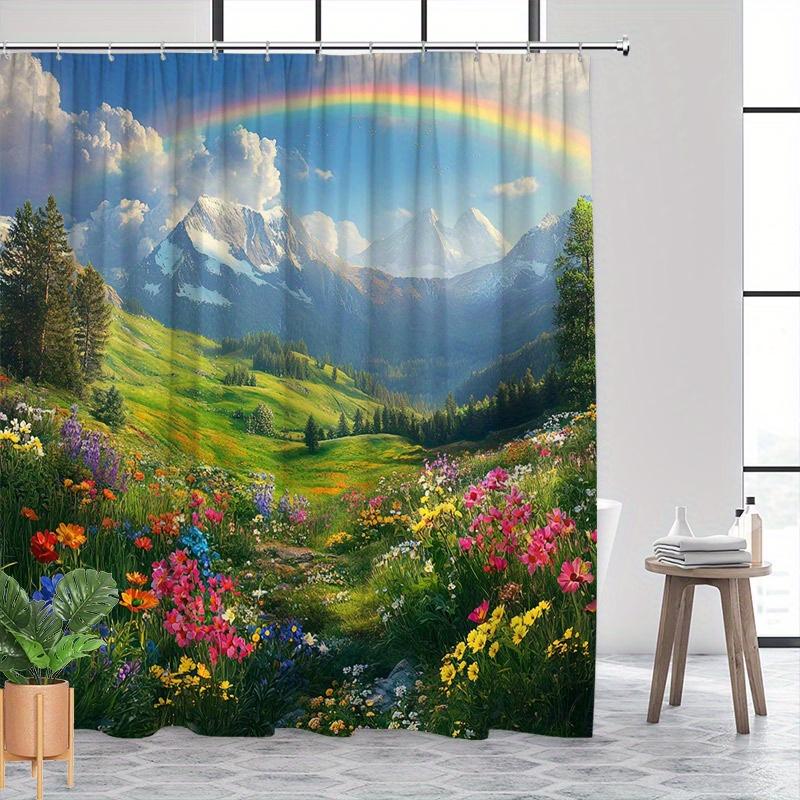 Alpine Meadow Shower Curtain, Wildflowers & Mountains, Polyester, 12 Hooks, Machine Washable