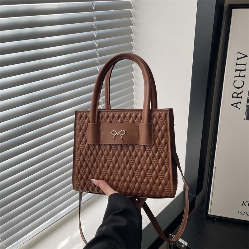 French Bow Pu Square Shoulder Bags for Women Simple Solid Color Ladies Crossbody Bag Versatile Portable Female Handbags Purse