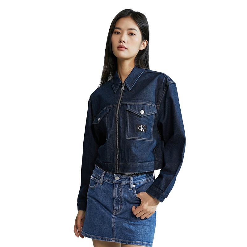 Calvin Klein Minimalist Solid Color Short Denim Jacket Women Jackets Dark-Blue J222706