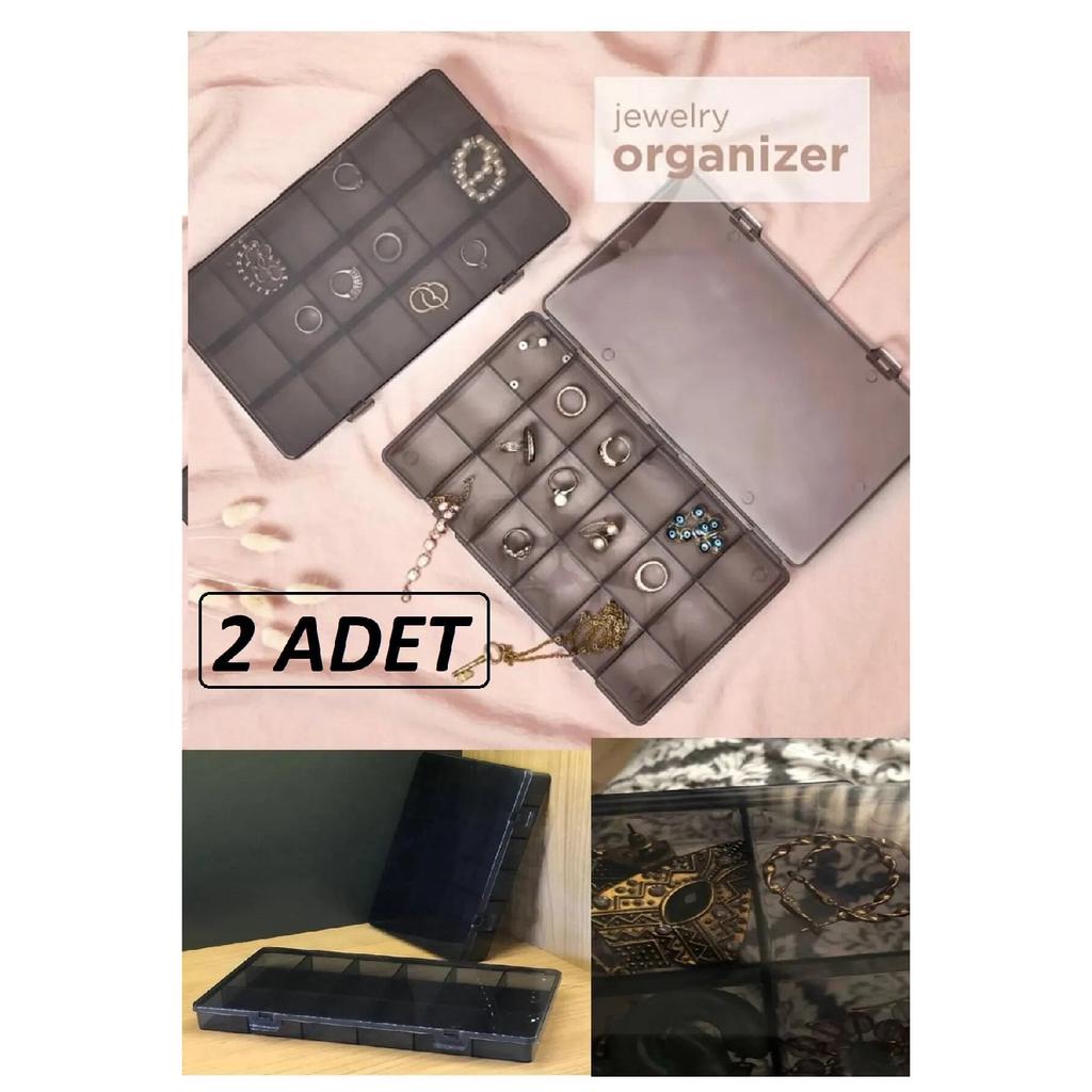 Smoked 2 Pieces 18 Compartments Necklace Ring Jewelry Box With Lid Sewing Box Organizer Organizer Box