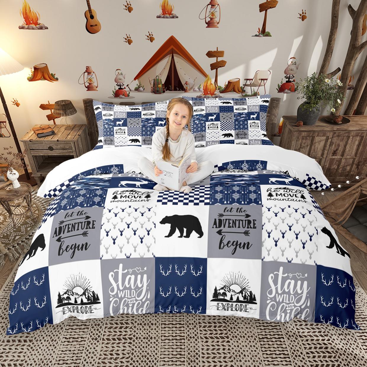 

Homewish Deer Bear Plaid Duvet Cover Set 2pcs/3pcs, Rustic Farmhouse Lodge Cabin Bedding Set, Hunting Moose Bed Set DE XS 100x135cm 2pcs&set