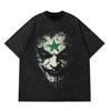 Hip Hop Retro Washed Black T-Shirt Streetwear Vintage Graphic Double Faces T Shirt Cotton Unisex Tshirt Men Tops Tees