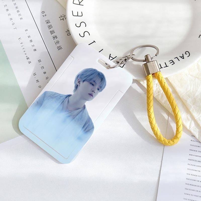 BTS Sliding Photocard Holder, Protective ID Badge Card Case with Braided Keychain Strap, Student Campus Bus Meal Card Protector Merch for ARMY
