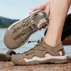 Mens Sandals Top Cowhide Upper Hollow Out Round Toe Outdoor Beach Walking Non Slip Durable Summer Beach Shoes Adjustable Buckle