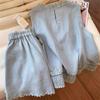 Ärmelloses Sommer-Set für Damen mit bestickter Spitze, bestehend aus Hemd und Shorts