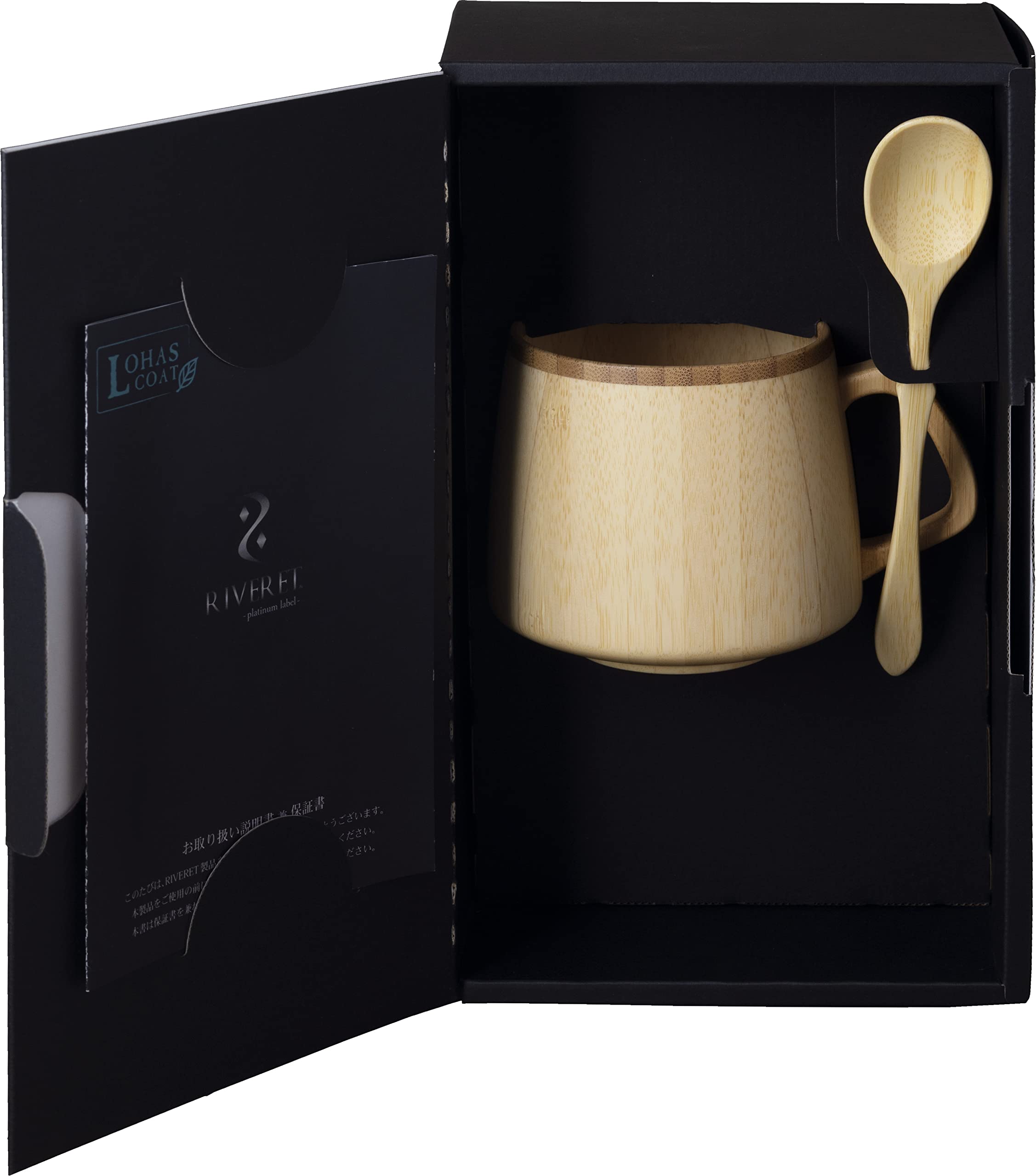 

RIVERET Cafe au Lait Mug and Spoon Set, Bamboo, Dishwasher Safe (White)