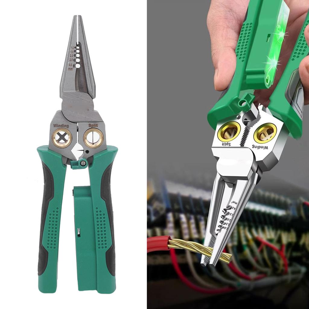 Electrical Pliers Multi Functional Wire Stripping Crimping Cutting Splitting Winding Pliers with Voltage Tester