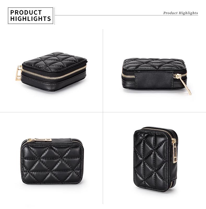 Ladies Genuine Leather Lipstick & Cosmetic Bag with Mirror, First Layer Cowhide, Small Zippered Storage, Versatile and Portable