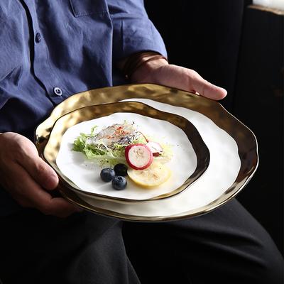 Clearance, Export European Ceramic Gold-Plated Edge Western Food Steak Plate Salad Bowl Tableware Household Dish Plate