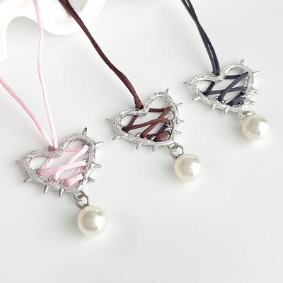 Esagerazione Vintage Elegante Trendy Metallo Cuore Collana Nastro Perla Ciondolo Catena Clavicola Per Donne Gioielli