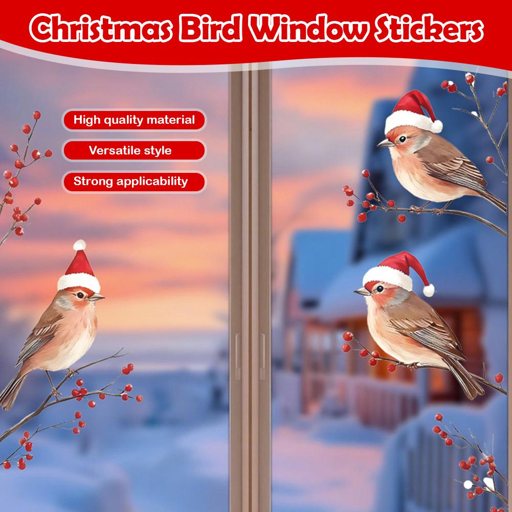 Christmas Bird Window StickersSanta Hat Bird Xmas Decor Reusable Decals For Home Glass Door Party Festival New Year Decorat F3T7