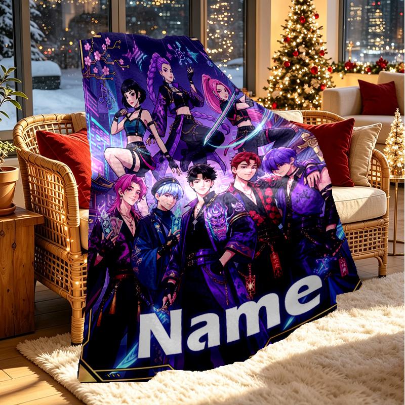 Custom Name Personalized Kpop Demon Hunter Print Blanket, Home Decor, Bedroom, Sofa, Camping, Couch, Gifts for Birthday Christmas