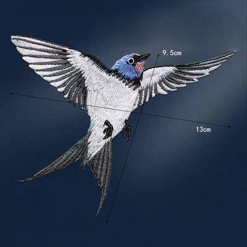 1Pair Blue Swallow Embroidery Patch Multi-Pose Symmetrical Design Iron On Applique For Clothing Hole Repair