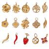 SH77 Custom Stainless Steel Charm Classic Jewelry Pepper Daisy Strawberry Clover Zircon Pendant 18K Gold PVD Charms