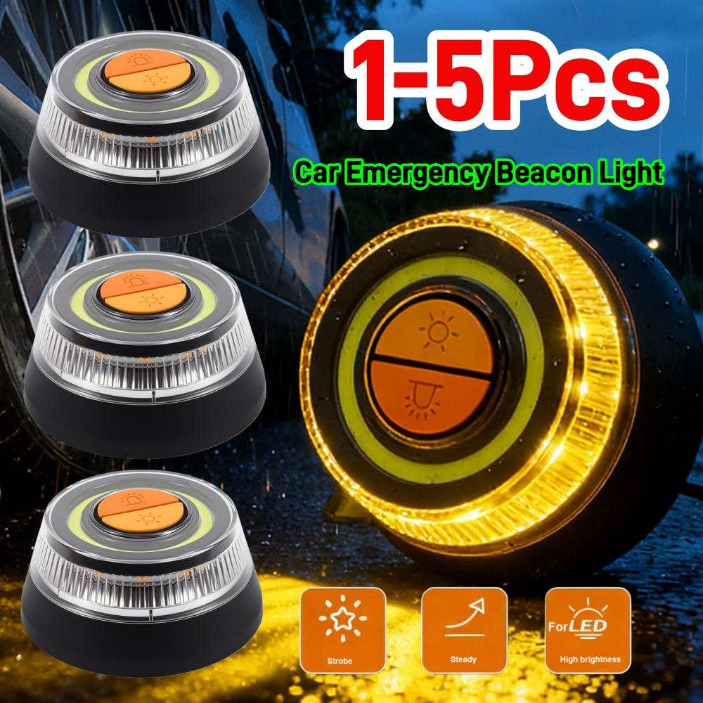 1-5pcs Car Emergency Lights LED Warning Strobe Lights White Yellow Flash Strong Magnetic Induction Automotive Safety Accessories