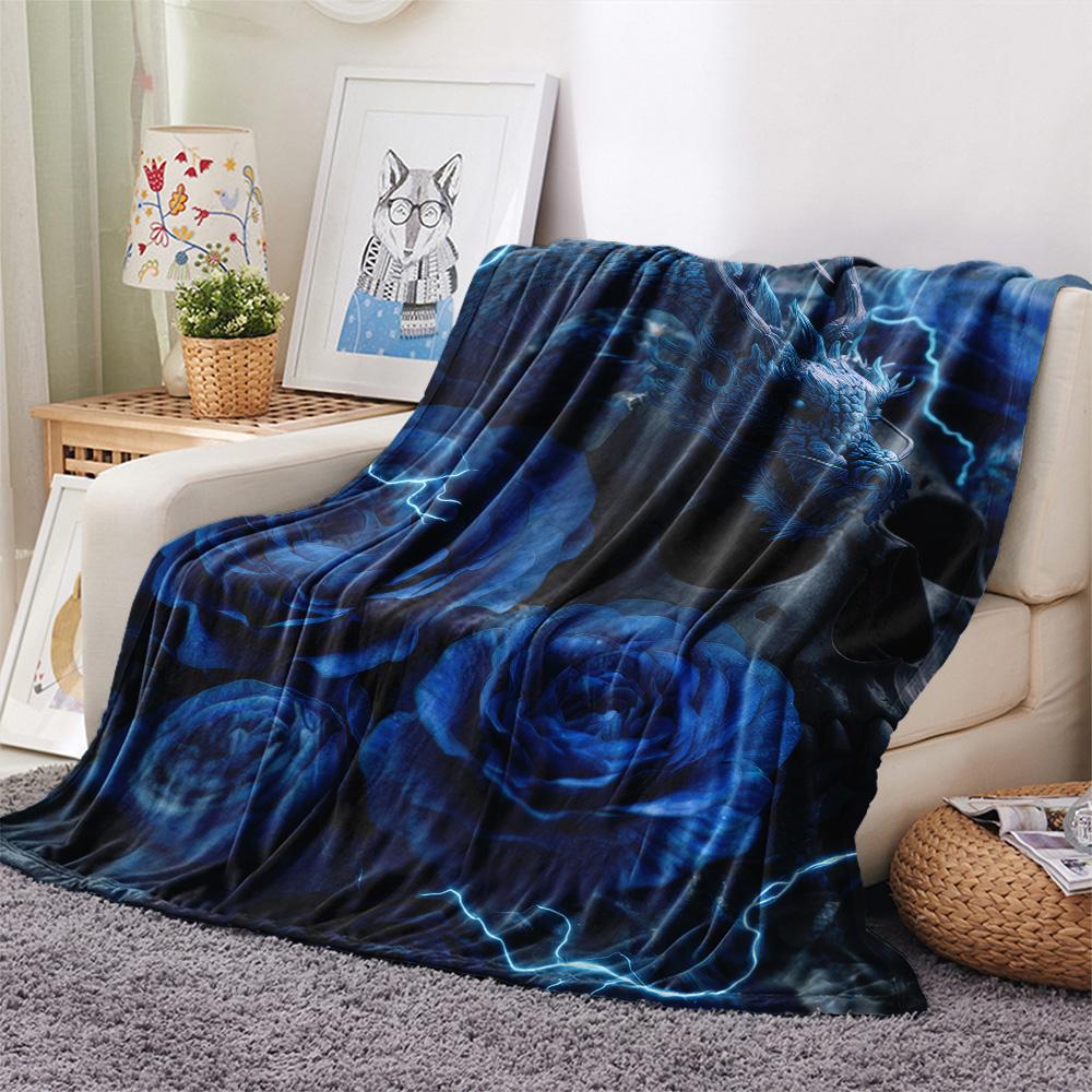 Rose Dragons  Print Flannel Blanket, High quality Comfortable for All Seasons, Home Decor, Warmth and Comfort