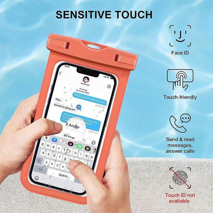 Sac Étanche Universel pour Samsung Galaxy iPhone Google Xiaomi Redmi OPPO Téléphone, Housse Waterproof IPX8 - Orange