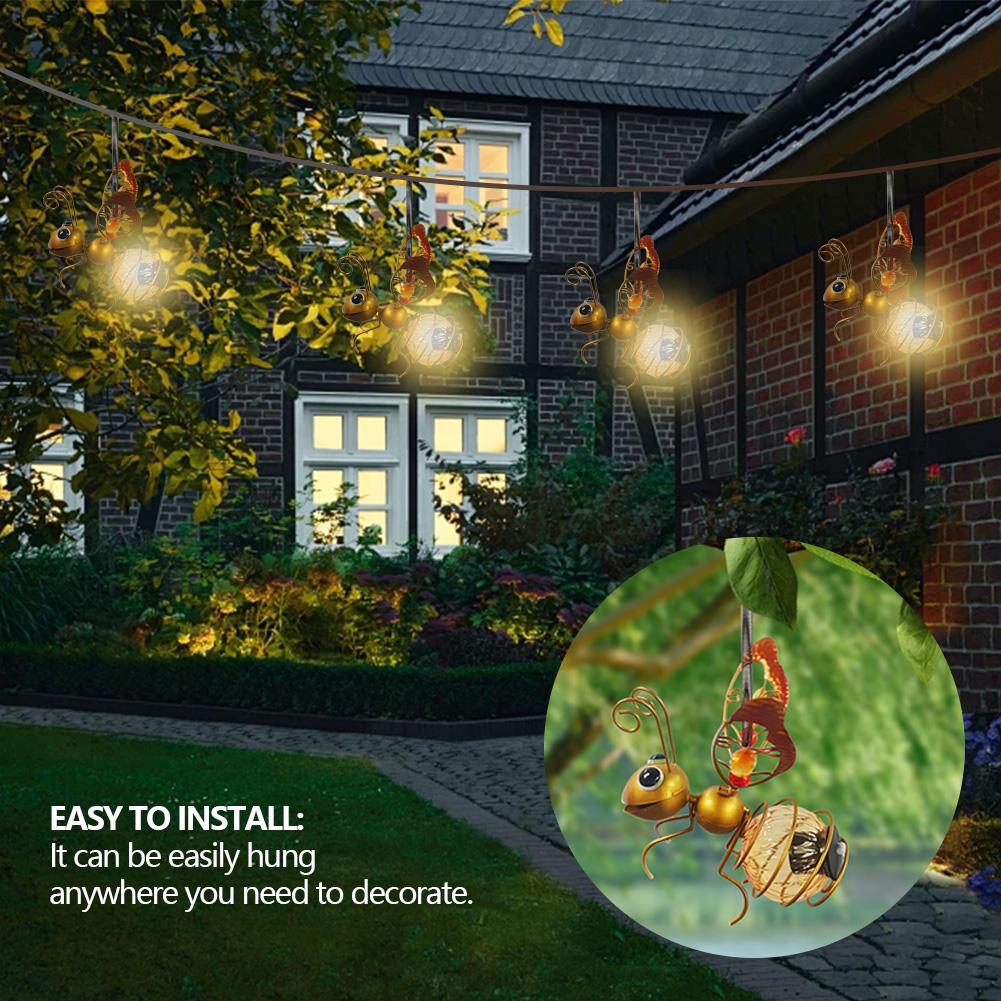 Solární venkovní socha hmyzu LED pohádkové světlo Kovová závěsná lampa létajícího hmyzu Svítící lampa pro zadní dvorek Balkon Veranda