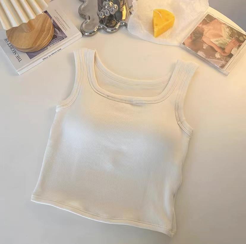 Women's Wide-Shoulder Square-Neck Camisole with Built-In Bra - Versatile Innerwear/Outerwear