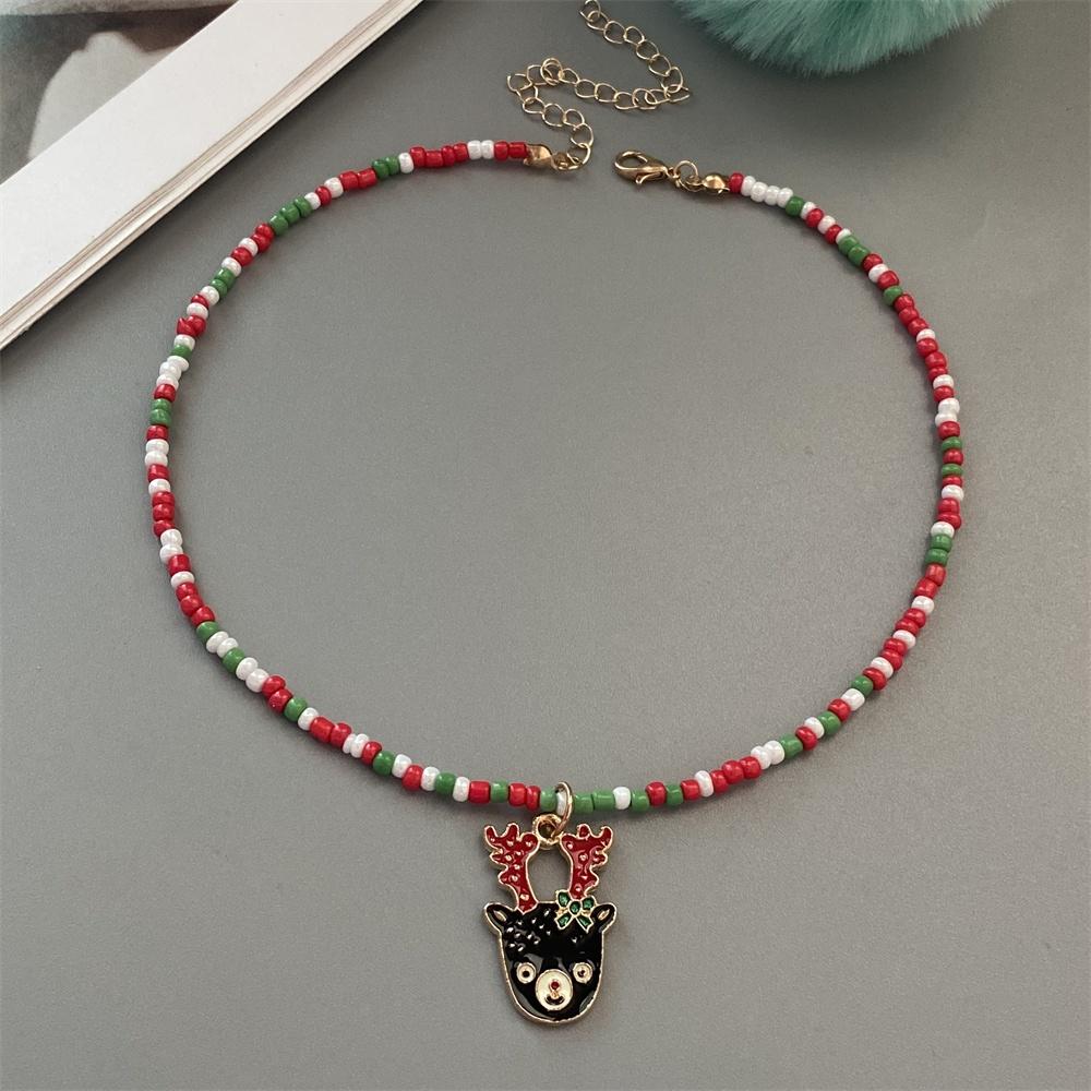 Christmas Necklaces for Women Girls Handmade Rice Beads X'mas Tree Santa Claus Snowman Gift Necklace Pendant New Year Jewelry